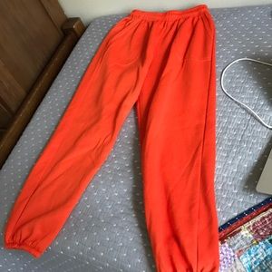 Orange comfy sweatpants w/ tie and gathered ankles